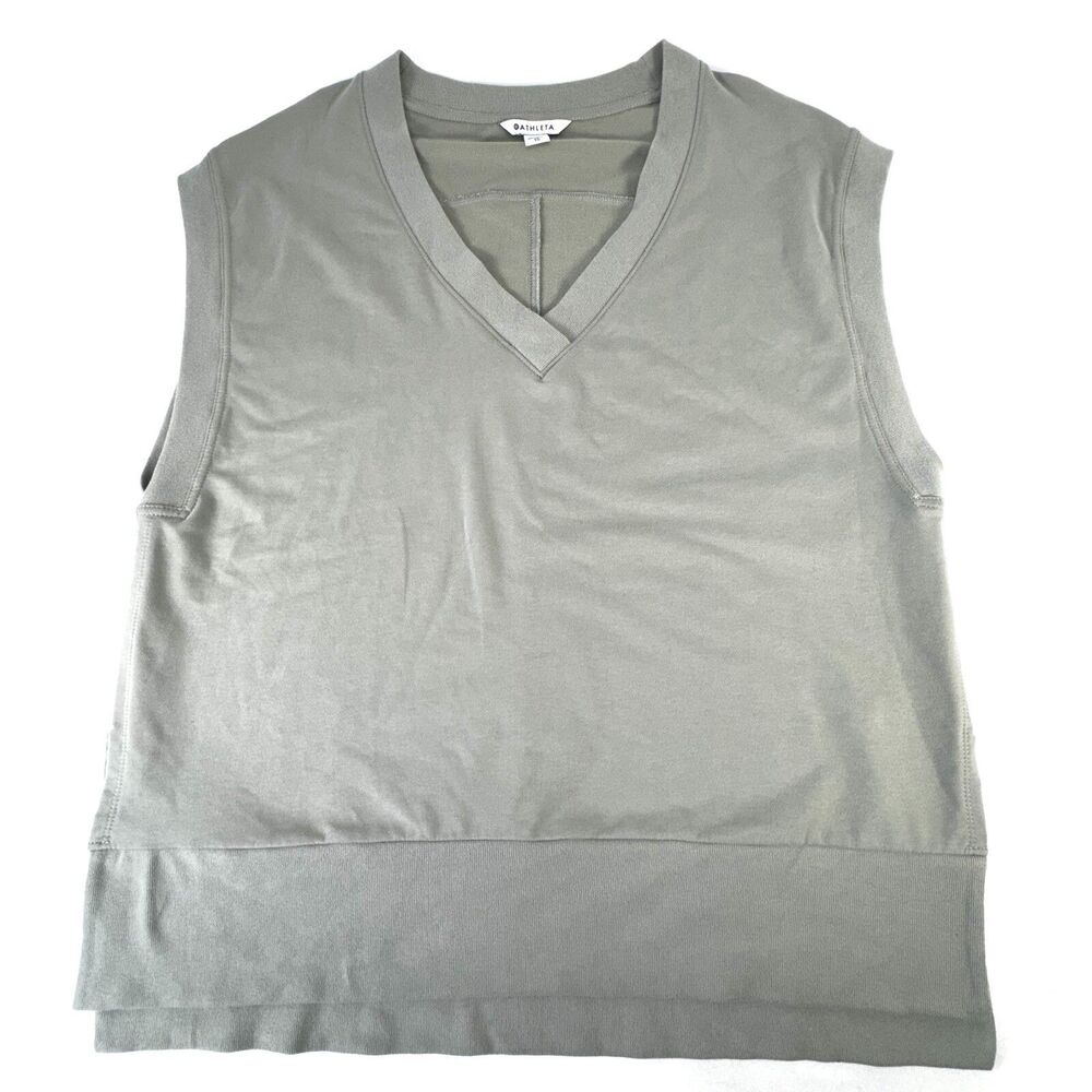 Athleta Retroterry V-Neck Sweatshirt Tee Sleeveless 532197 Women's Green Size XL